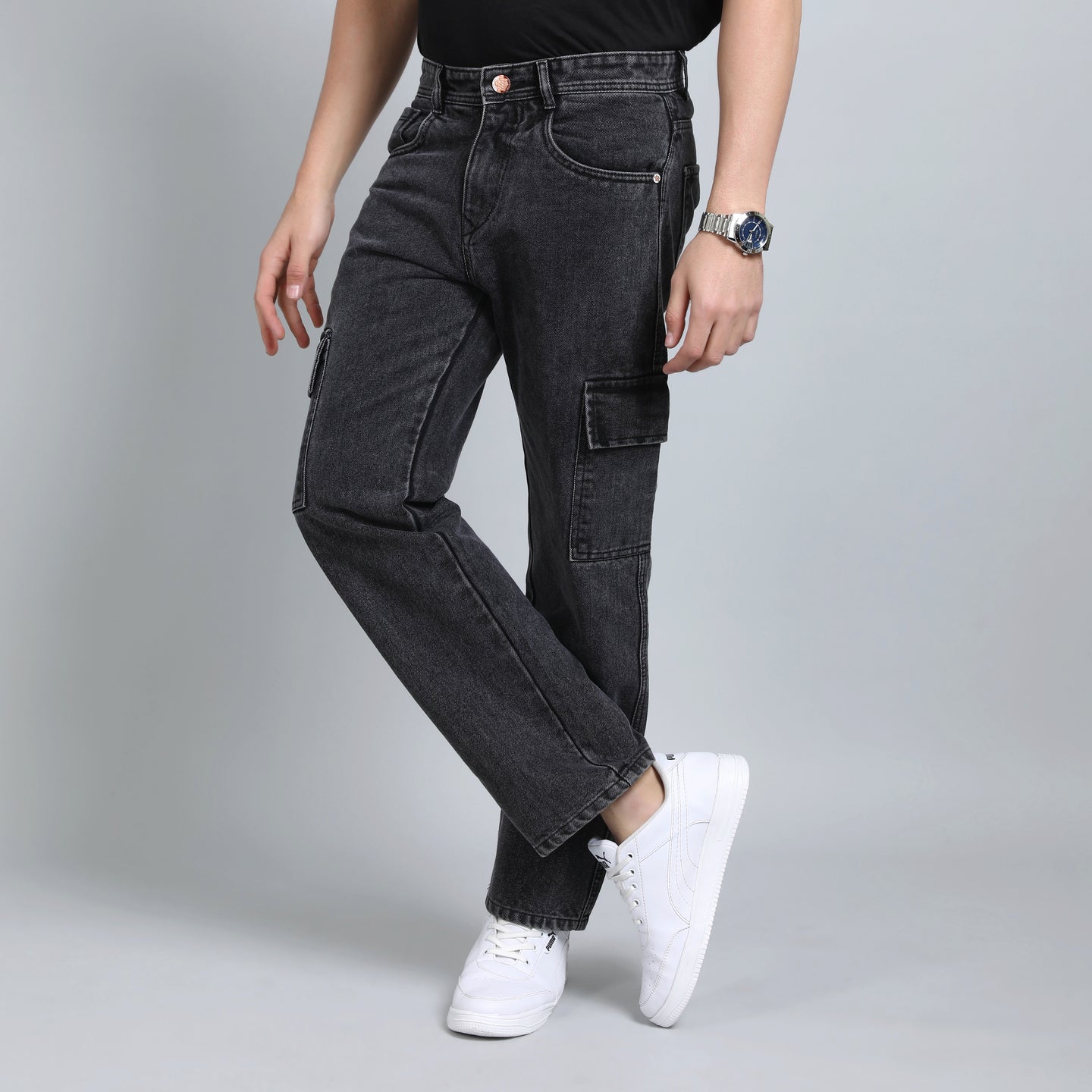 BLACK BAGGY CARGO FIT JEAN 4725-1
